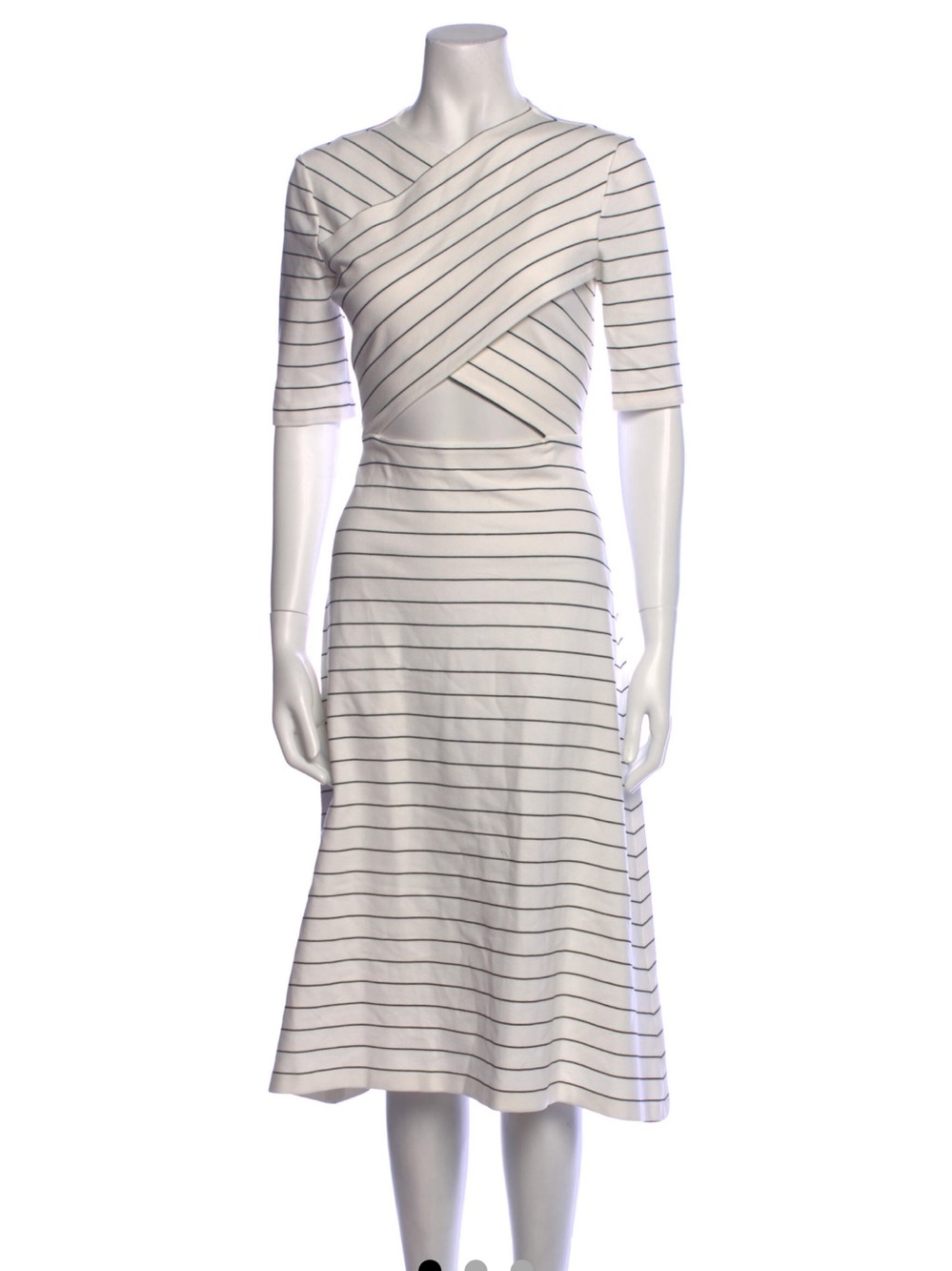 Rosetta Getty White Midi Dress with Black Pinstripes XL